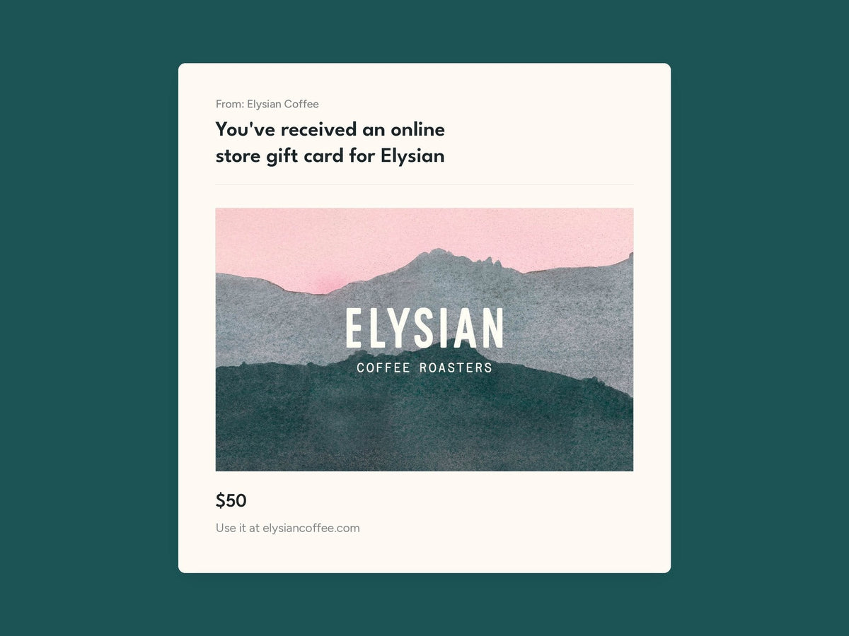 Elysian online gift card, $50